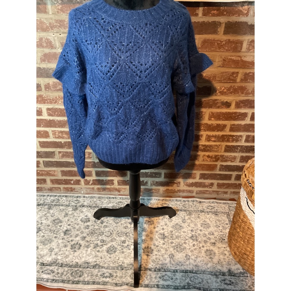 Old Navy Blue Ruffle Sleeve Glitter Knit Sweater Small‎ NWOT